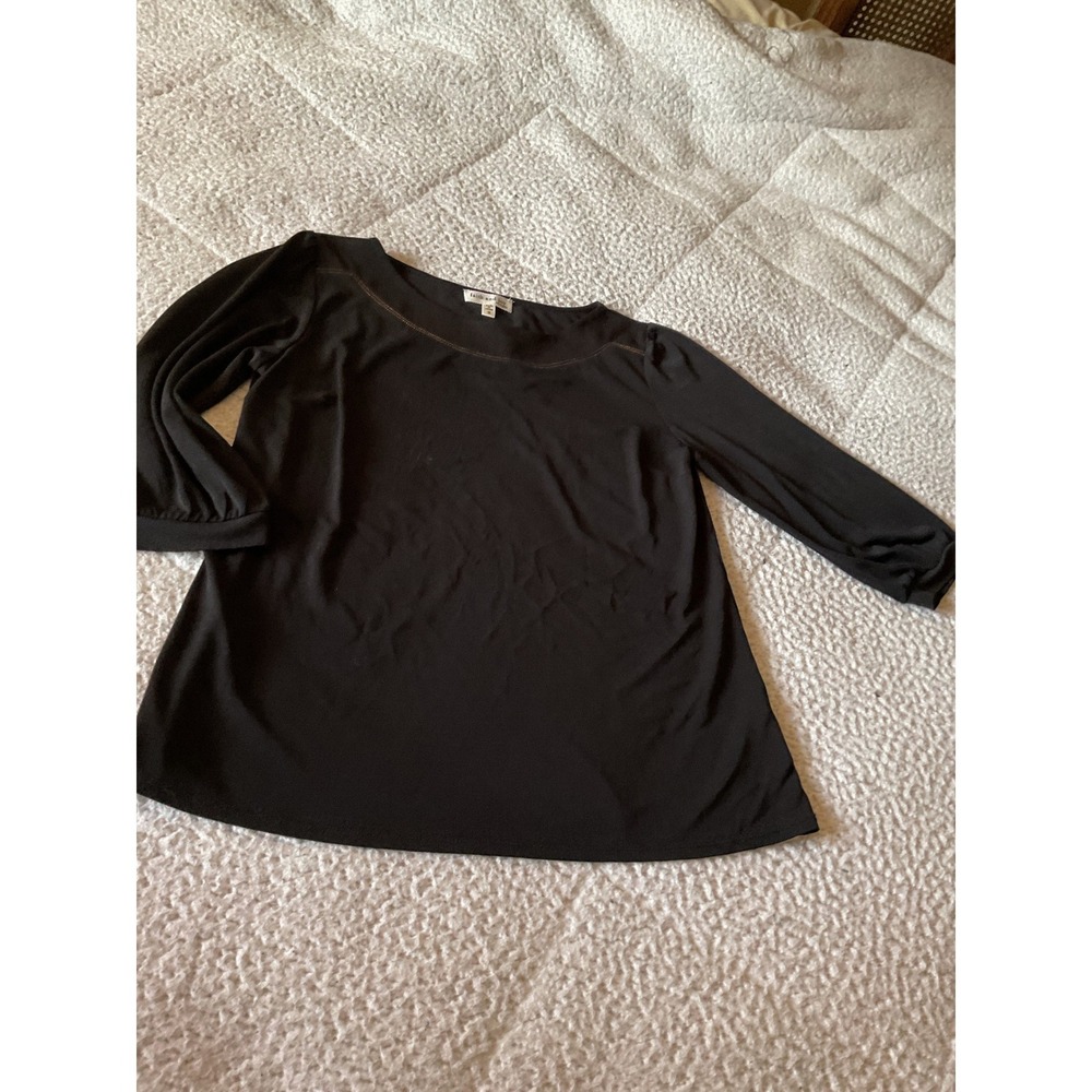 Faith and Joy Blouse Womens Small Black Excellent 3/4 Sleeve Boat Neck Top